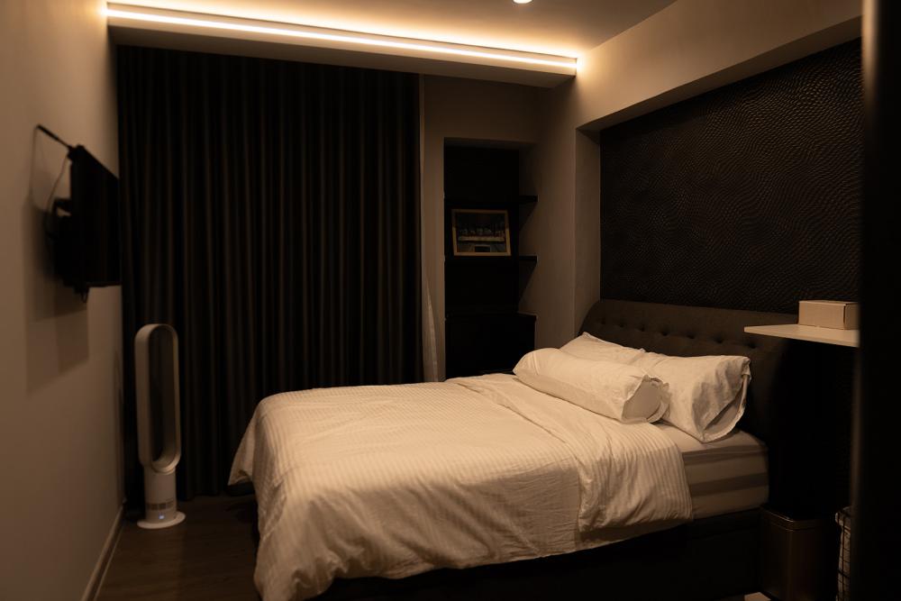 Modern Bedroom with Parquet Floor and Wood Flooring