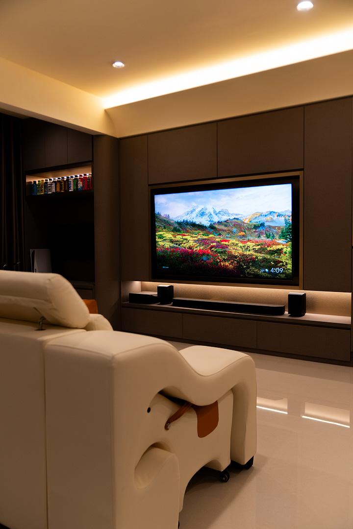 Modern Living Room with Granite Floor and Feature Wall