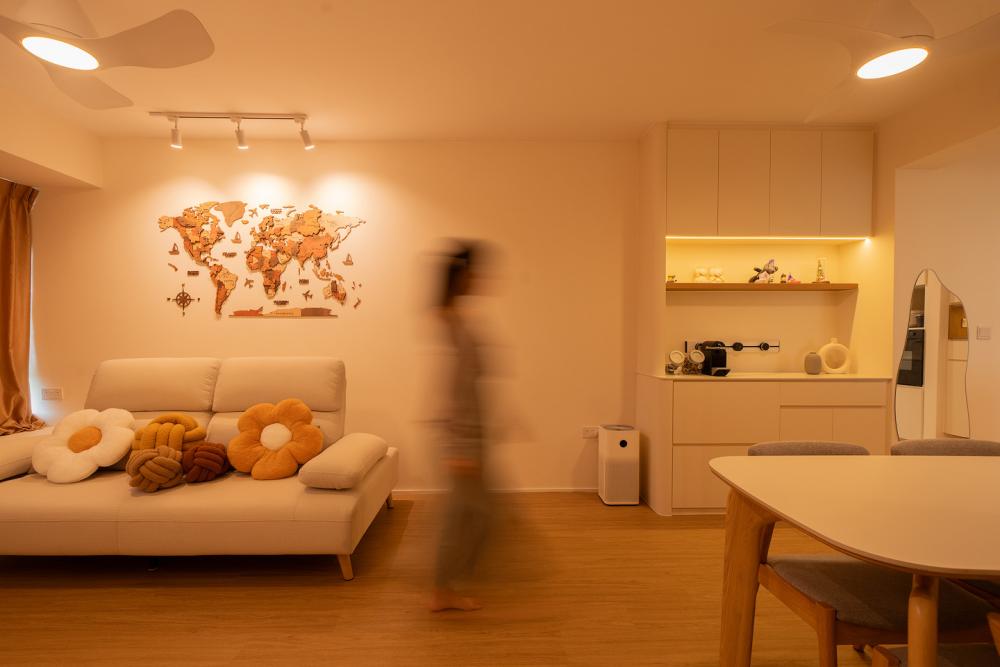 Scandinavian Living Room with Homogeneous Tiles and Granite Floor