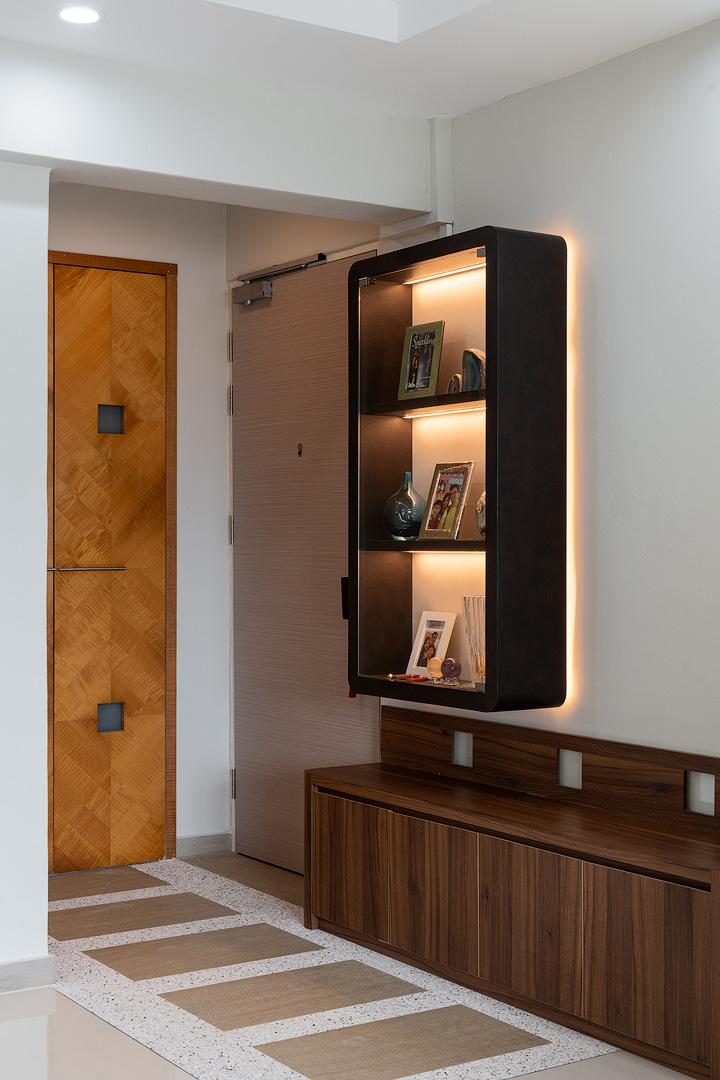 Contemporary Foyer with Artwork and Console Table
