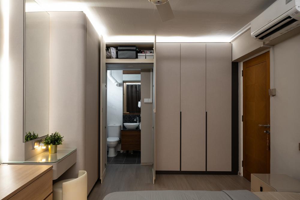 Contemporary Bedroom with Built-in Bed and Bedside Table
