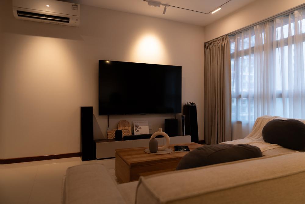 Contemporary Living Room with TV Console and Feature Wall