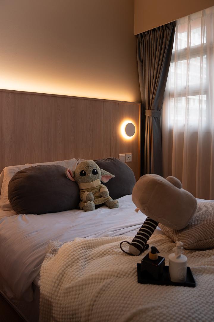 Contemporary Bedroom with Platform Bed and Ceiling Light