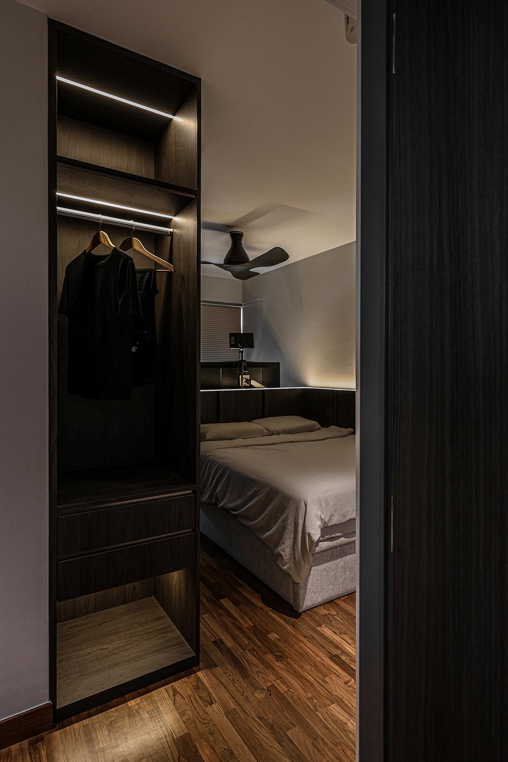 Modern Bedroom with Parquet Floor and Wardrobe