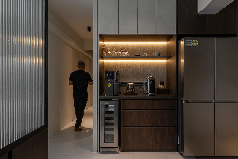 Modern Pantry with Drinkware and Storage Cabinets