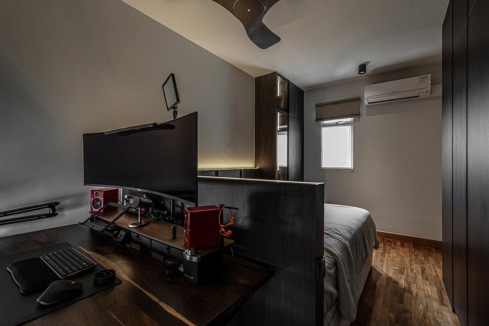Modern Bedroom with Parquet Floor and Wardrobe