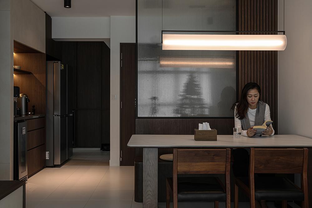 Modern Dining Room with Settee and Homogeneous Tiles