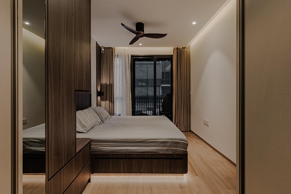 Scandinavian Bedroom with Feature Wall and Mirror