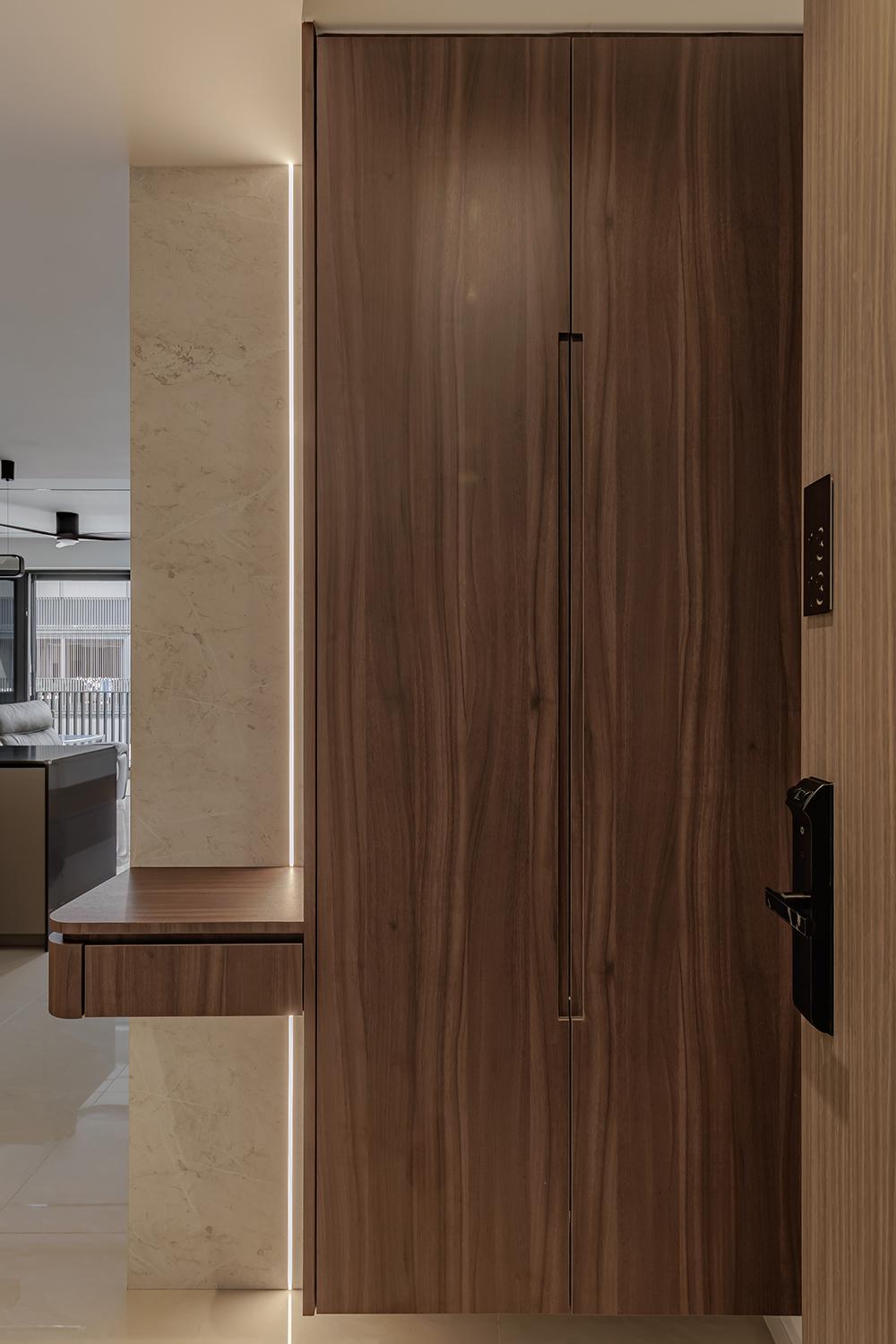 Scandinavian Foyer with Shoe Cabinets and Lighting