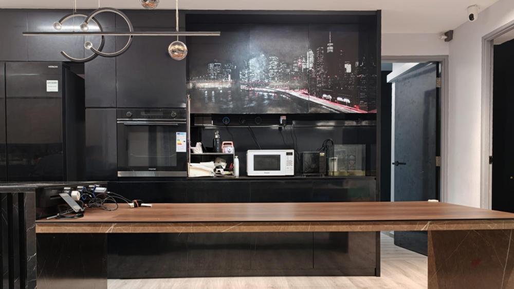 Contemporary Dining Room with Dining Table and Kitchen Cabinets