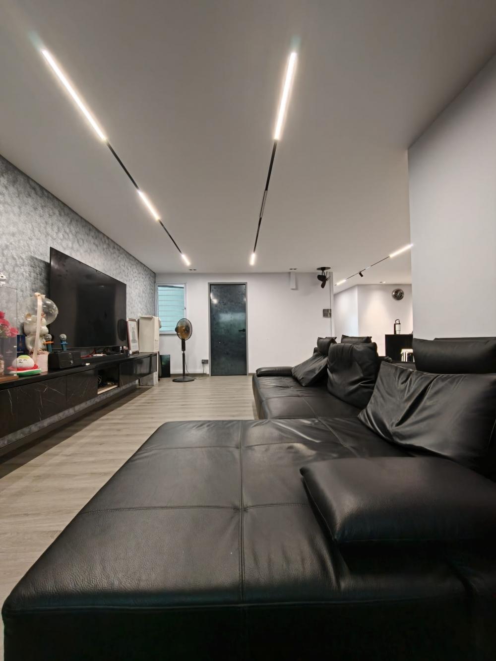 Contemporary Living Room with Vinyl Flooring and TV Console