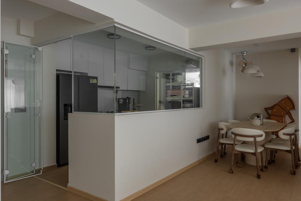 Contemporary Dining Room with Drop Light and Cove Lighting