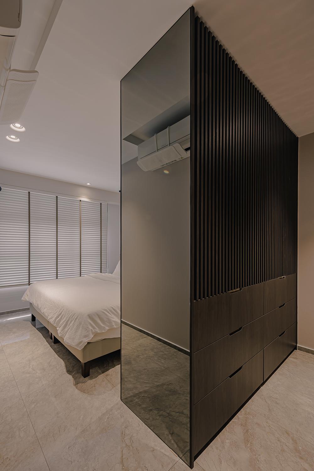 Modern Bedroom with Mirror and Wardrobe