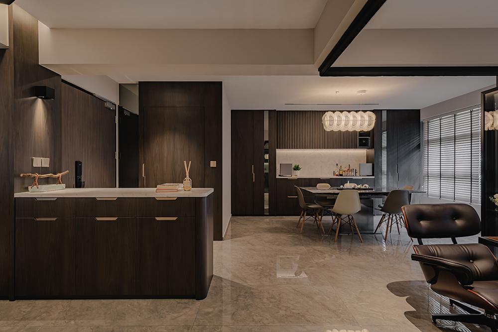 Modern Dining Room with Countertop and Homogeneous Tiles