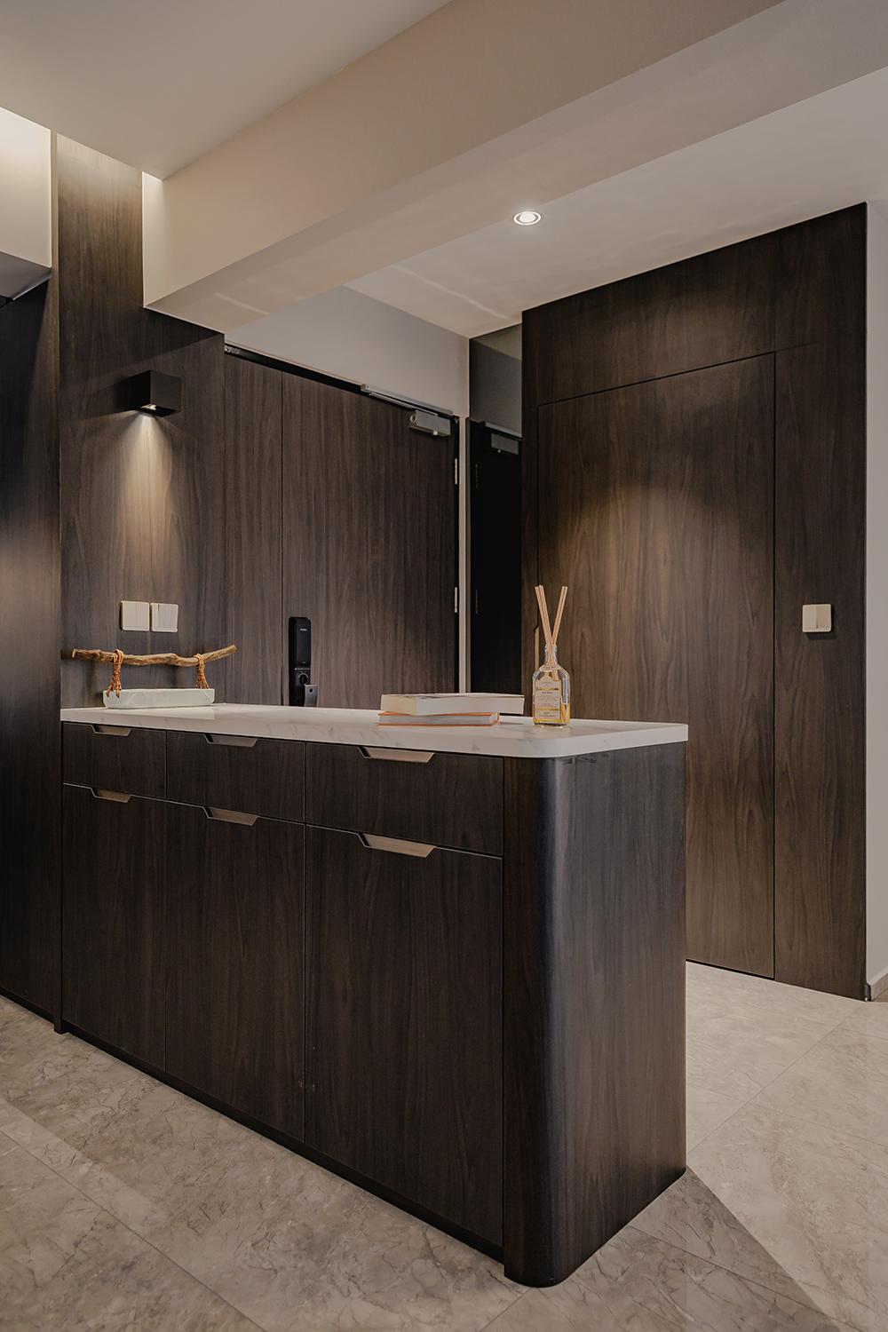 Modern Foyer with Countertop and Storage Cabinets