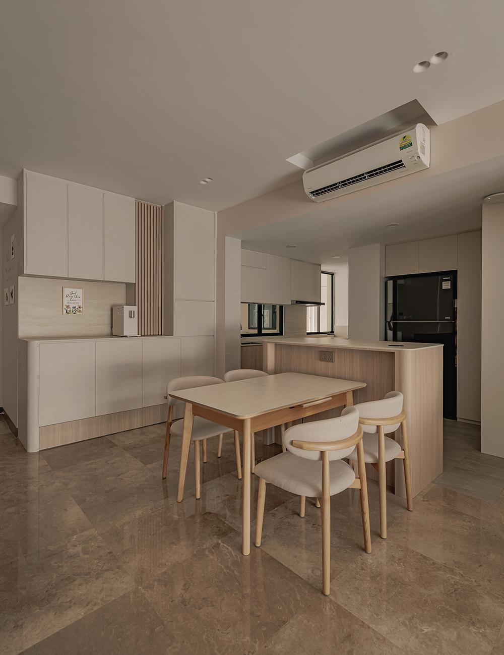 Minimalist Dining Room with Kitchen Island and Open Kitchen