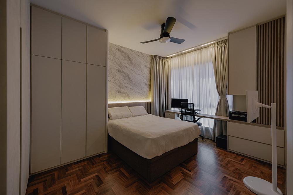 Minimalist Bedroom with Feature Wall and Wardrobe