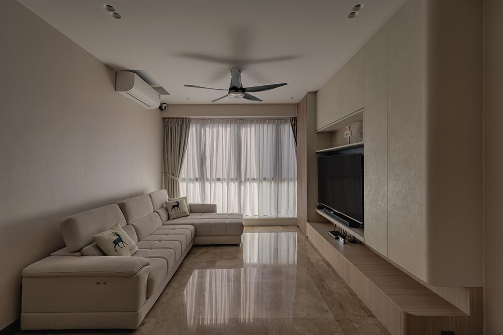 Minimalist Living Room with TV Console and Drop Ceiling