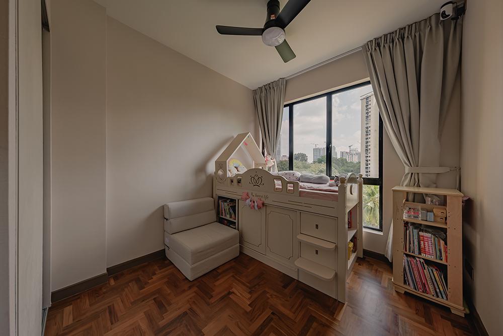Minimalist Bedroom with Bookshelf and Loft
