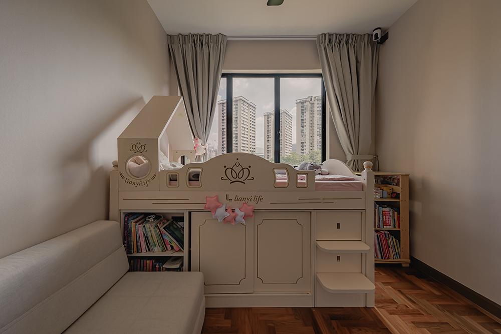 Minimalist Bedroom with Bookshelf and Loft
