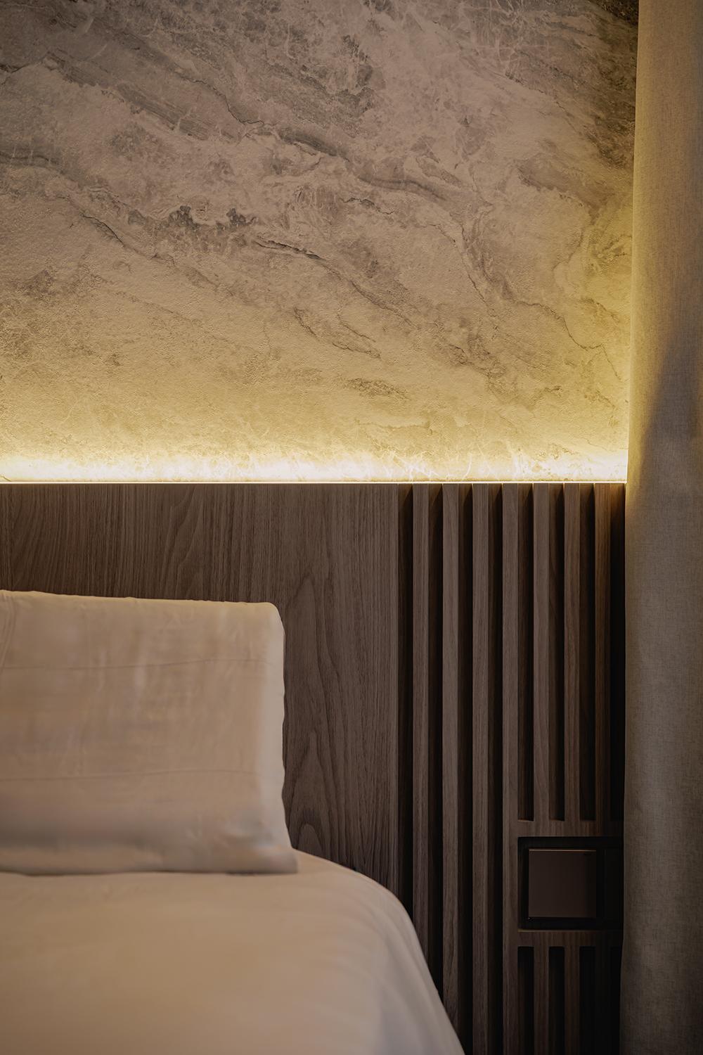 Minimalist Bedroom with Feature Wall and Built-in Bed