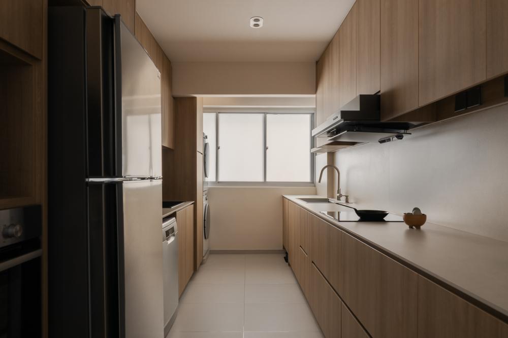 Asian Kitchen with Countertop and Homogeneous Tiles