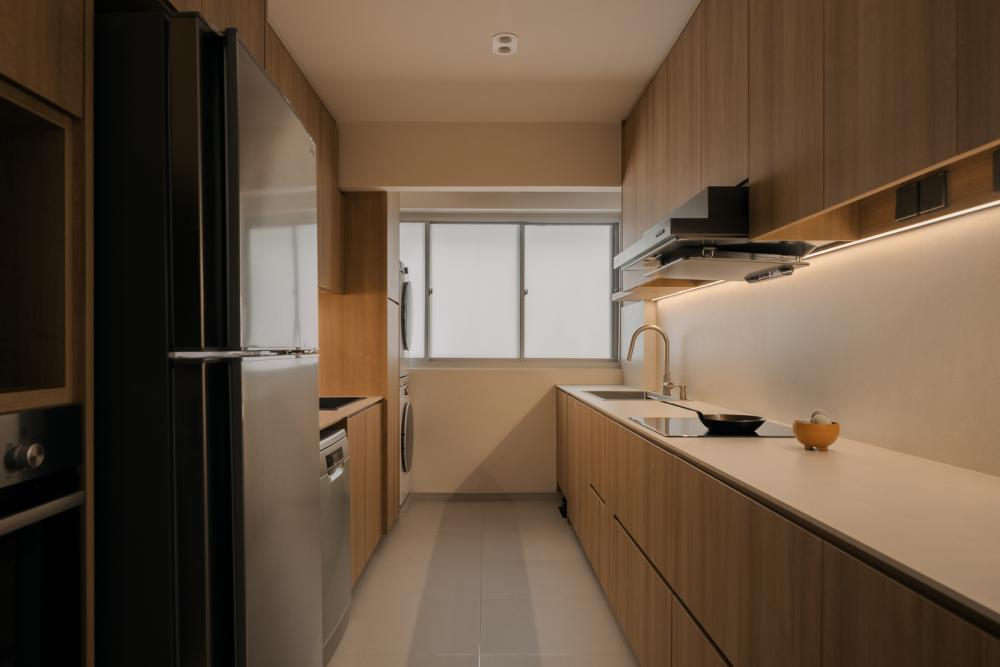 Asian Kitchen with Countertop and Homogeneous Tiles