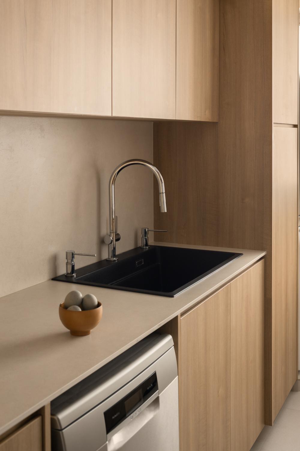 Asian Kitchen with Countertop and Cupboard