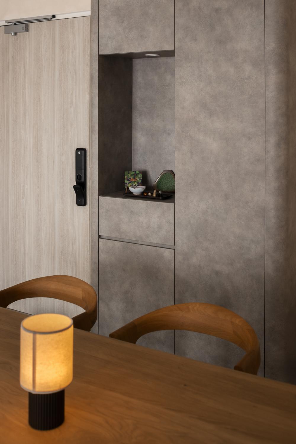 Asian Entryway with Dining Table and Small Storage