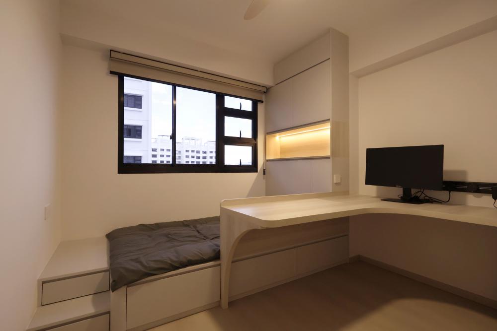 Modern Kids Room with Bookshelf and Platform Bed
