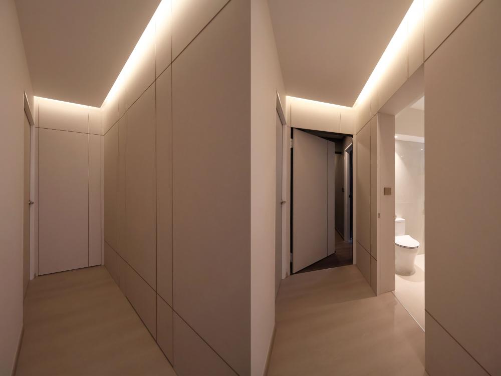 Modern Hallway with Paintings and Doors