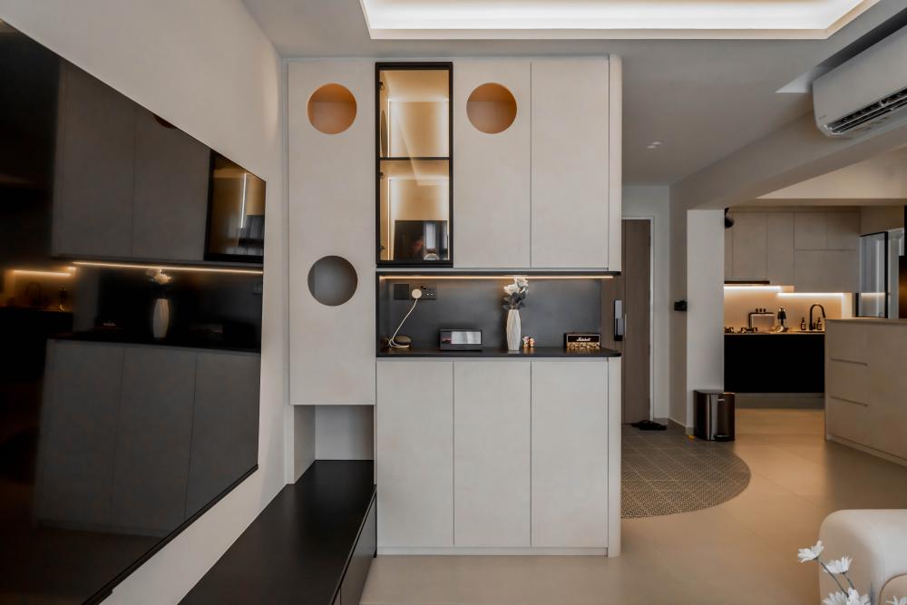 Contemporary Foyer with Cove Lighting and Ceiling Light