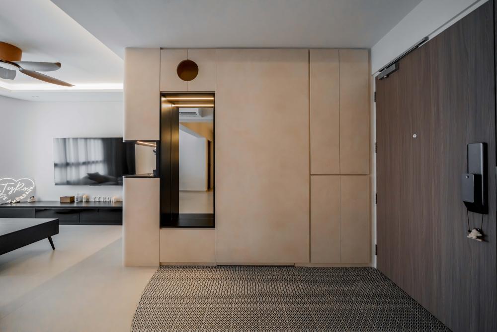 Contemporary Entryway with Mirror and Seating Bench