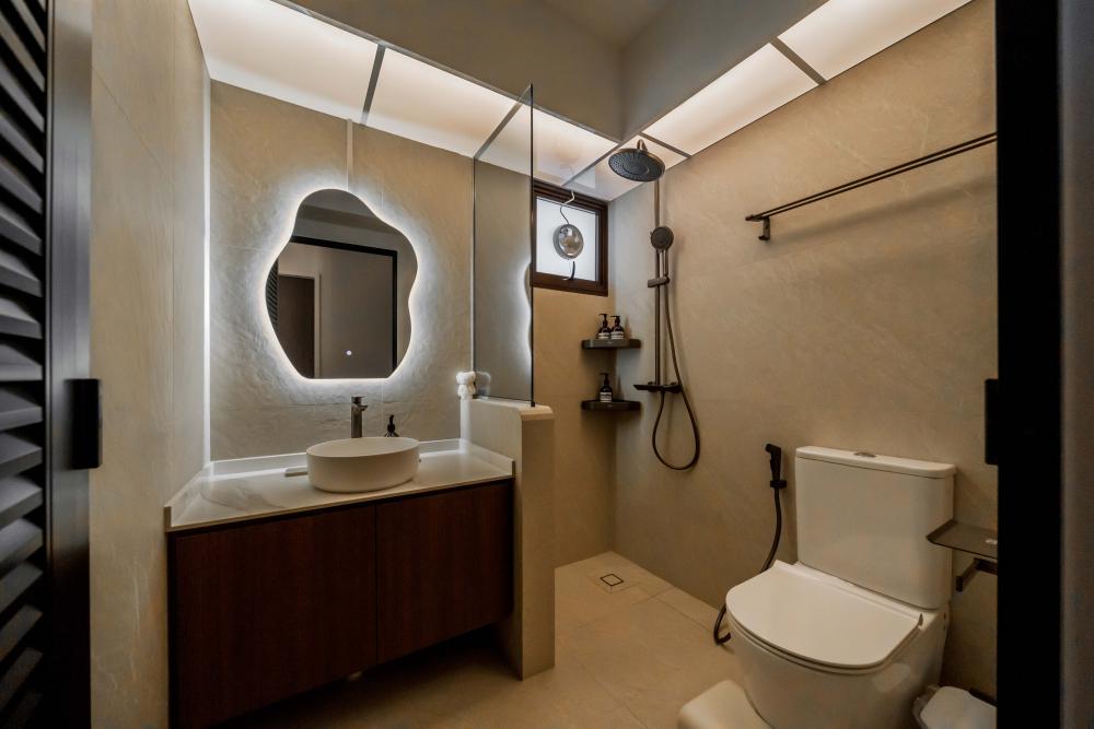 Contemporary Bathroom with Mirror and Cove Lighting