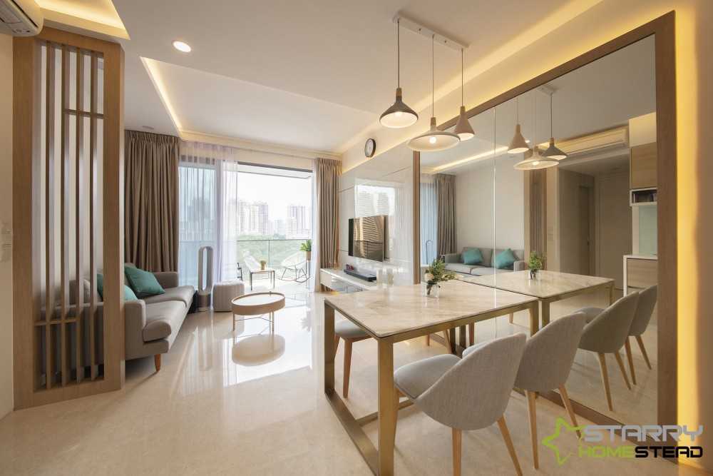 Modern Dining Room with Mirror and Dining Table