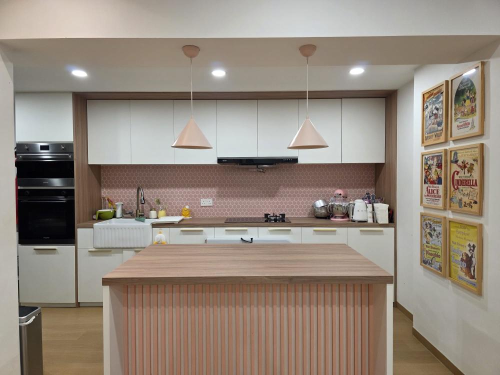 Scandinavian Kitchen with Countertop and Wood Flooring