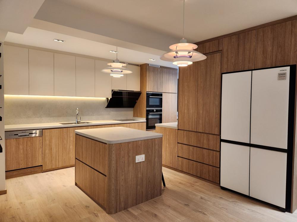 Scandinavian Kitchen with Countertop and Vinyl Flooring