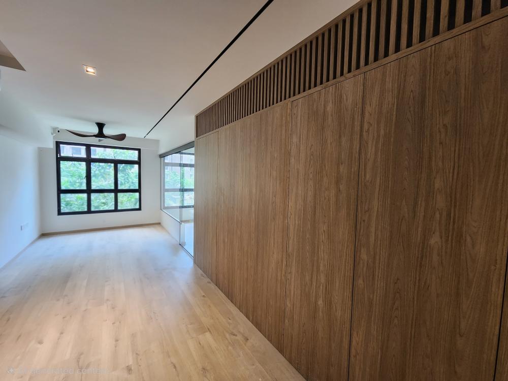 Scandinavian Living Room with Vinyl Flooring and Feature Wall