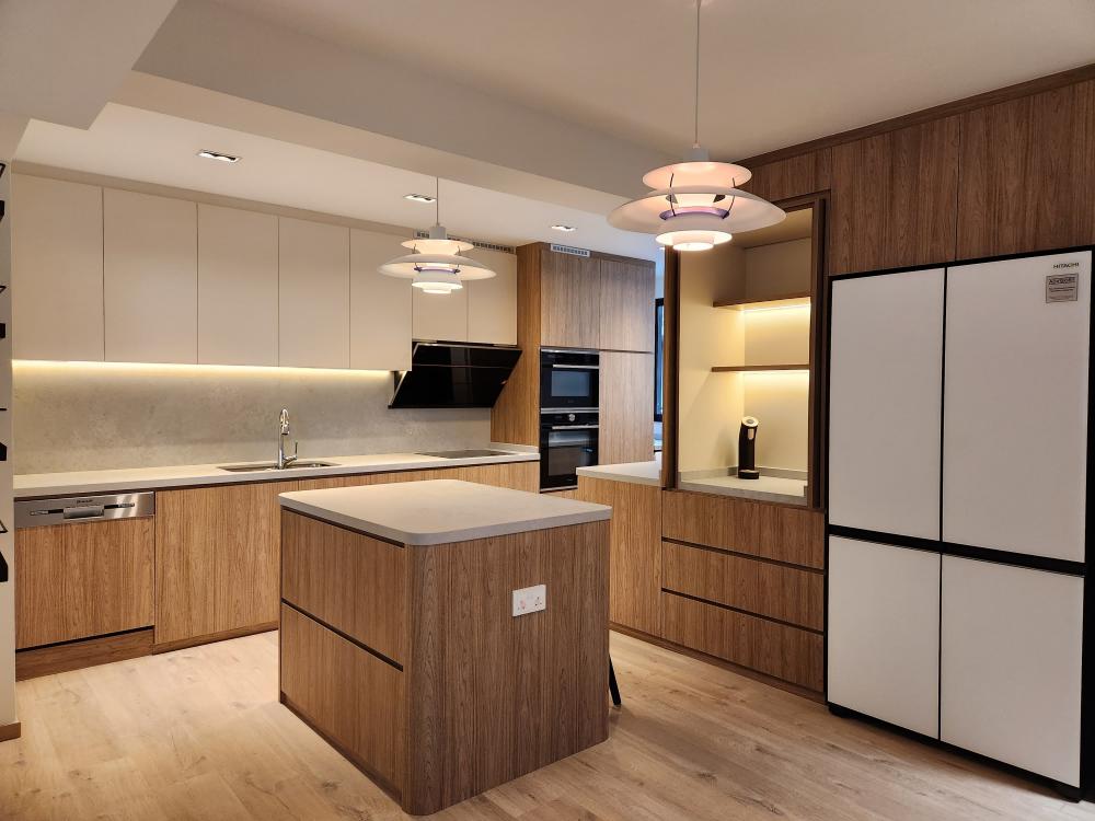 Scandinavian Kitchen with Countertop and Vinyl Flooring