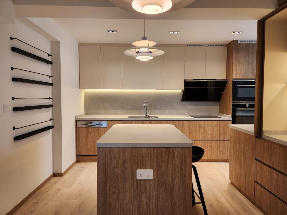Scandinavian Kitchen with Countertop and Vinyl Flooring