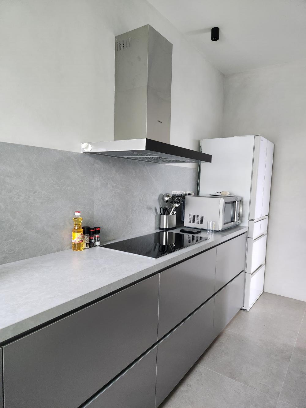 Industrial Kitchen with Countertop and Homogeneous Tiles