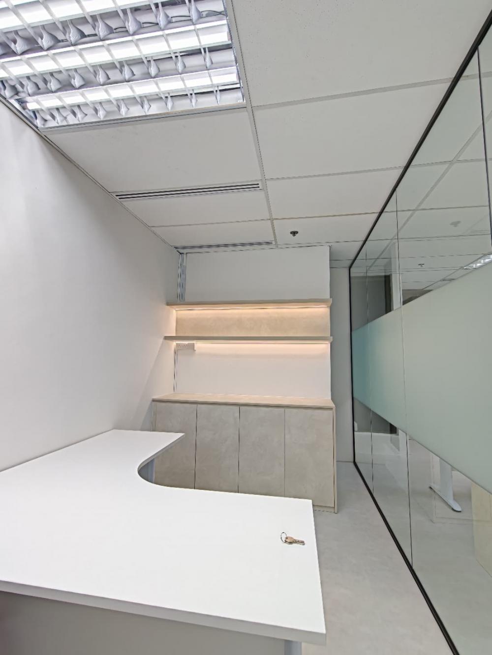 Contemporary Office with Desk and Storage Cabinets