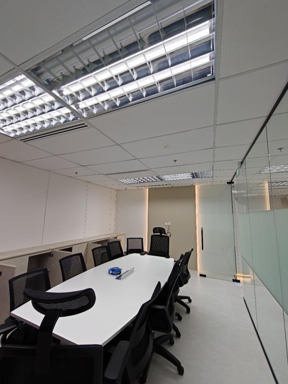 Contemporary Office with Feature Wall and Desk