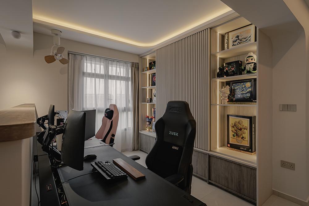 Modern Home Office with Bookshelf and Storage Cabinets