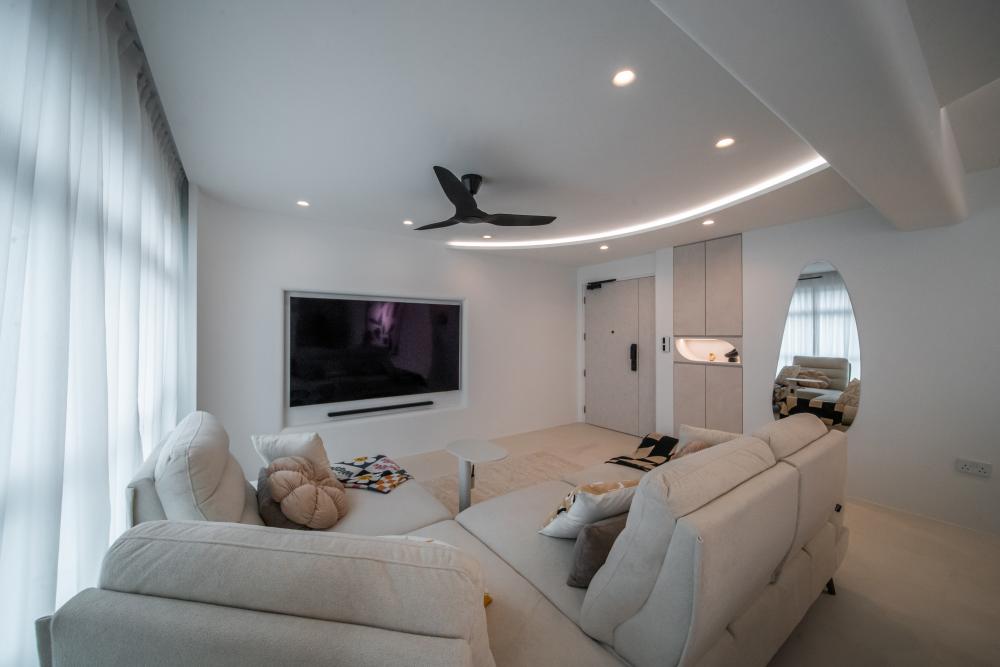 Modern Living Room with Vinyl Flooring and Feature Wall