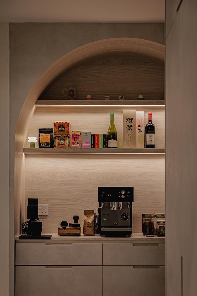 Modern Pantry with Drinkware and Storage Cabinets