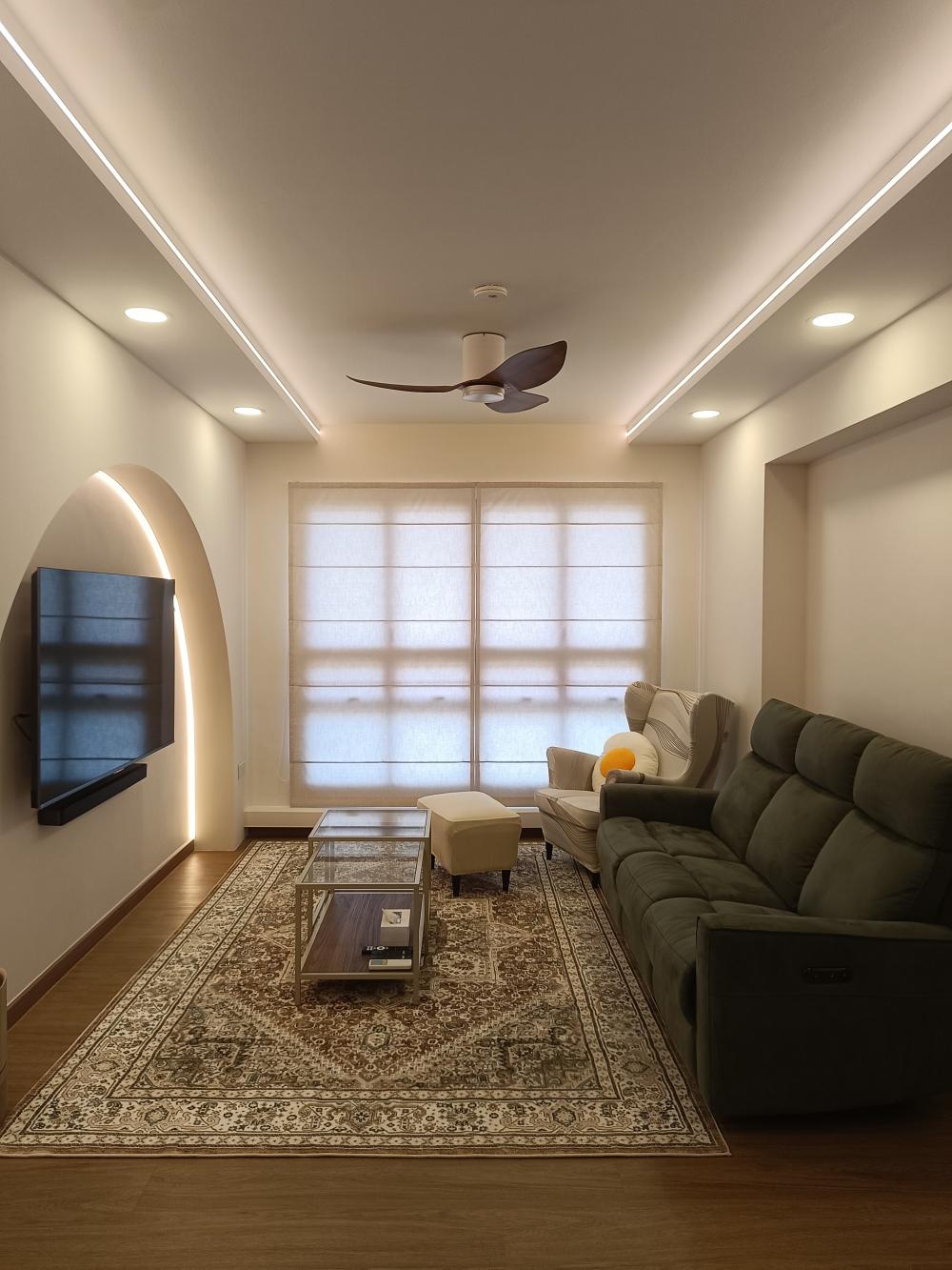 Minimalist Living Room with Vinyl Flooring and Feature Wall