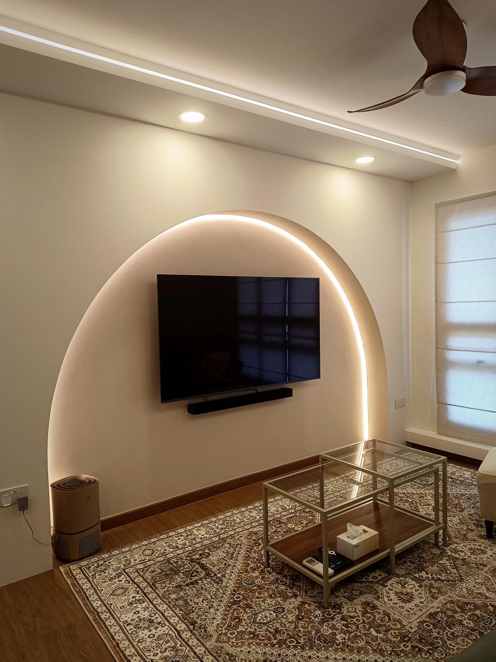 Minimalist Living Room with Vinyl Flooring and Feature Wall