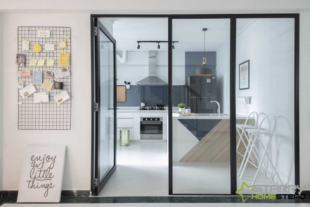 Scandinavian Kitchen with Kitchen Island and Doors