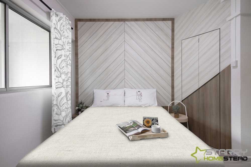 Scandinavian Bedroom with Feature Wall and Bedside Table